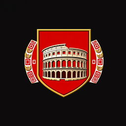 An emblem representing a Greco-Roman civilization, featuring a rectangular shield as the central element