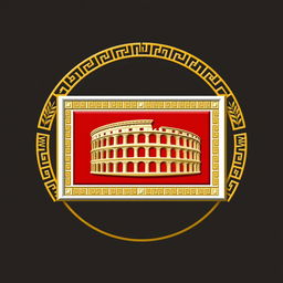 An emblem representing a Greco-Roman civilization, featuring a rectangular shield as the central element