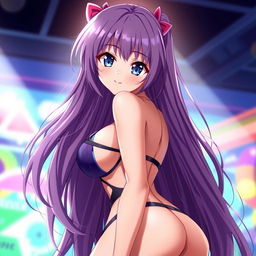 A sexy anime girl with an alluring expression, showcasing her curves and confidence