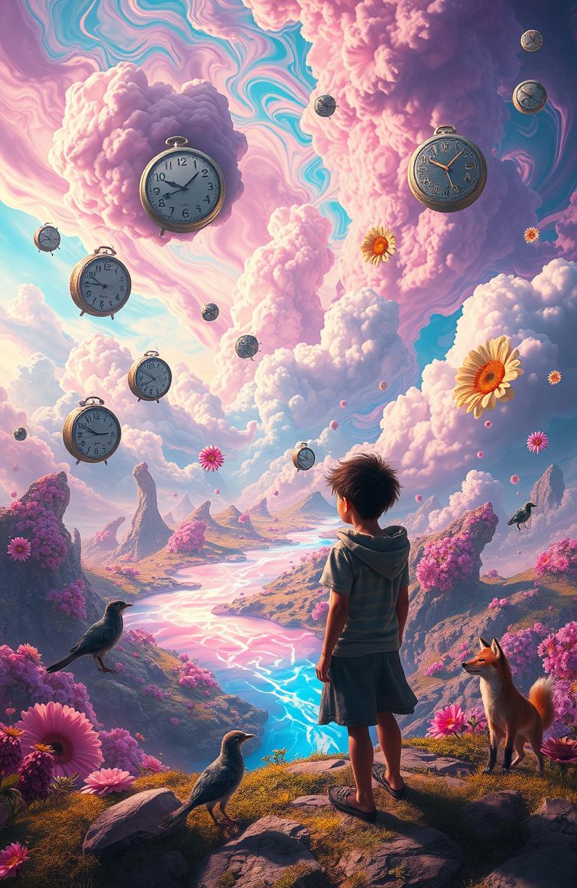 A surreal and vibrant dreamscape that embodies the phrase 'Expect the unexpected'