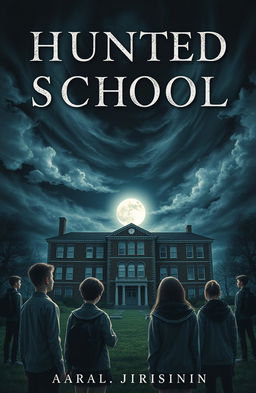 A dark and atmospheric cover for a horror novel set in a school built atop a graveyard