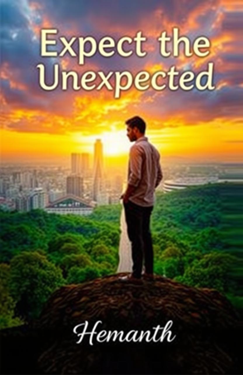 A visually engaging book cover for a real-life story titled 'Expect the Unexpected' by Hemanth