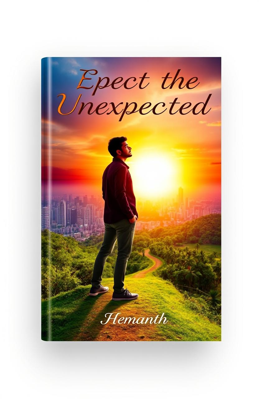 A visually engaging book cover for a real-life story titled 'Expect the Unexpected' by Hemanth