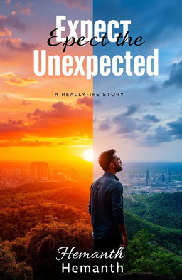 A visually engaging book cover for a real-life story titled 'Expect the Unexpected' by Hemanth