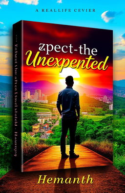 A visually engaging book cover for a real-life story titled 'Expect the Unexpected' by Hemanth