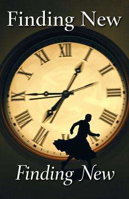 A dramatic classic painting inspired by the 1890s depicting a faceless woman running towards a large, blurred analog clock