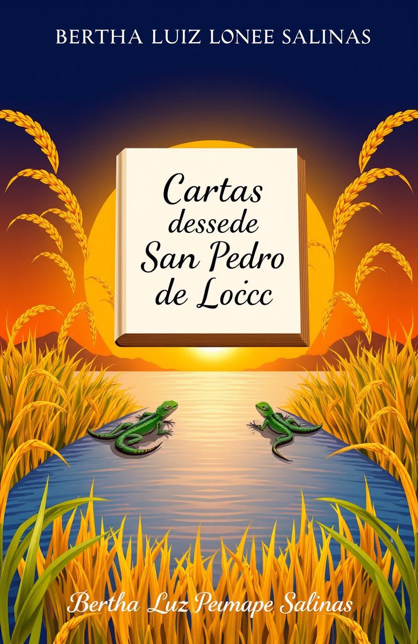 A book cover illustration featuring a large book in the foreground, displaying the title 'Cartas desde San Pedro de Llocc'