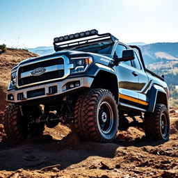 A rugged JAM 4x4 truck depicted in a dynamic off-road environment, showcasing its powerful build and robust features