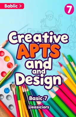 A vibrant and engaging cover design for a Creative Arts and Design textbook aimed at Basic 7 learners