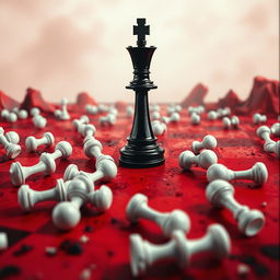 The movie cover features a surreal chessboard in disturbing shades of red and white, resembling a dystopian world