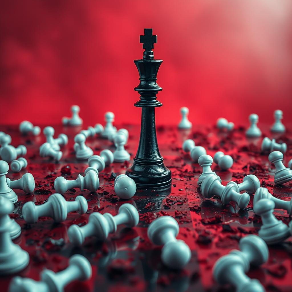 The movie cover features a surreal chessboard in disturbing shades of red and white, resembling a dystopian world