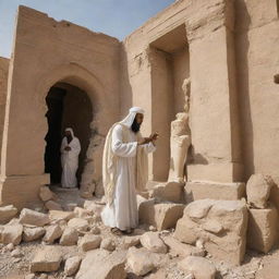 Prophet Ibrahim destroying the statues into ruins