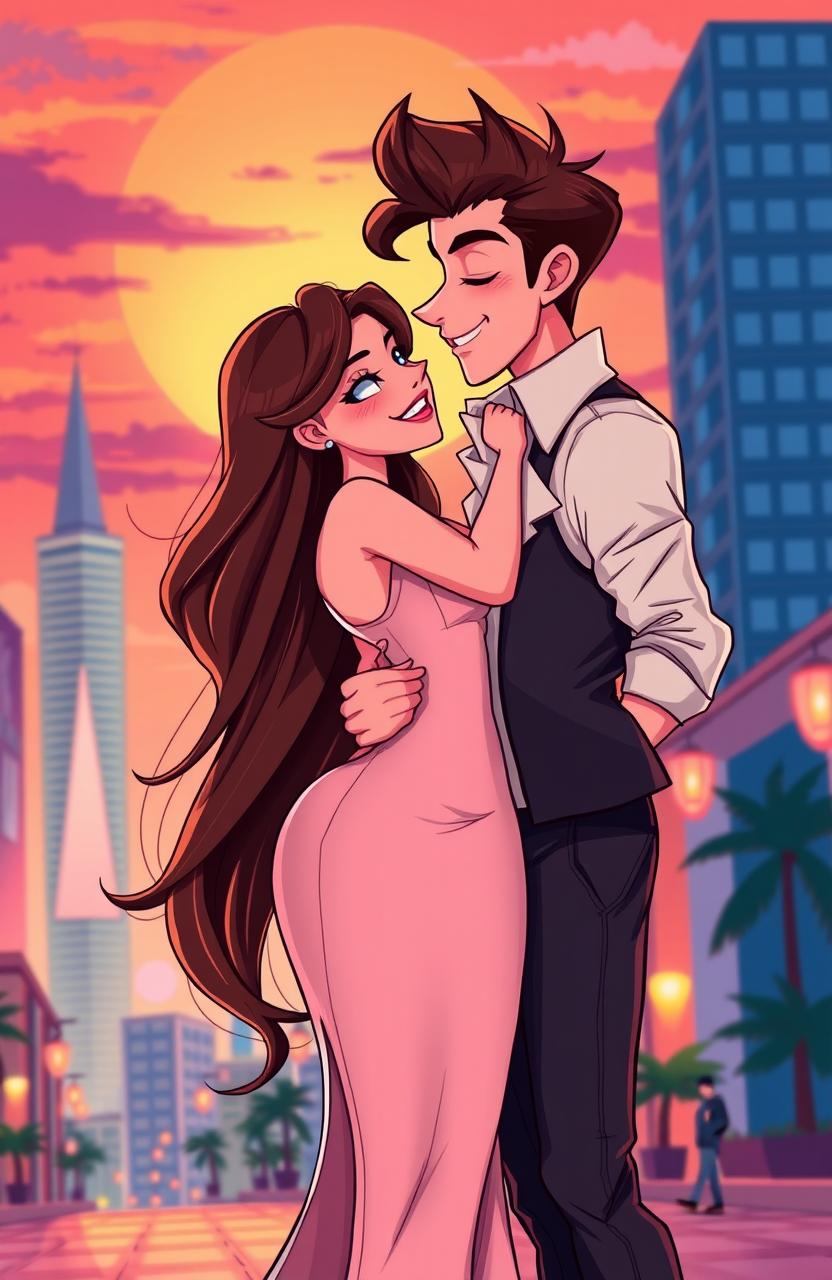 A cartoon-style illustration of a romantic and seductive couple