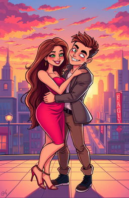 A cartoon-style illustration of a romantic and seductive couple