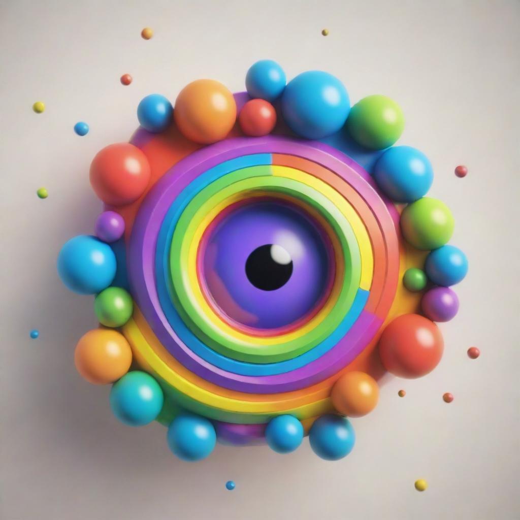 Create an eye-catching 3D image of a vibrant rainbow-colored cell in a cartoon style, with slight blur at the edges, presenting an engaging and whimsical interpretation of a cell structure.