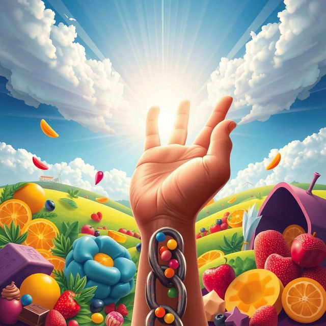 An inspiring and visually striking illustration showing the concept of breaking the chain of addiction to sweets