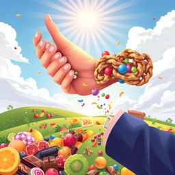 An inspiring and visually striking illustration showing the concept of breaking the chain of addiction to sweets