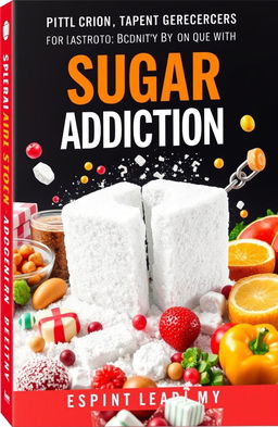 An engaging and visually striking book cover illustrating the theme of overcoming sugar addiction