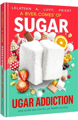 An engaging and visually striking book cover illustrating the theme of overcoming sugar addiction