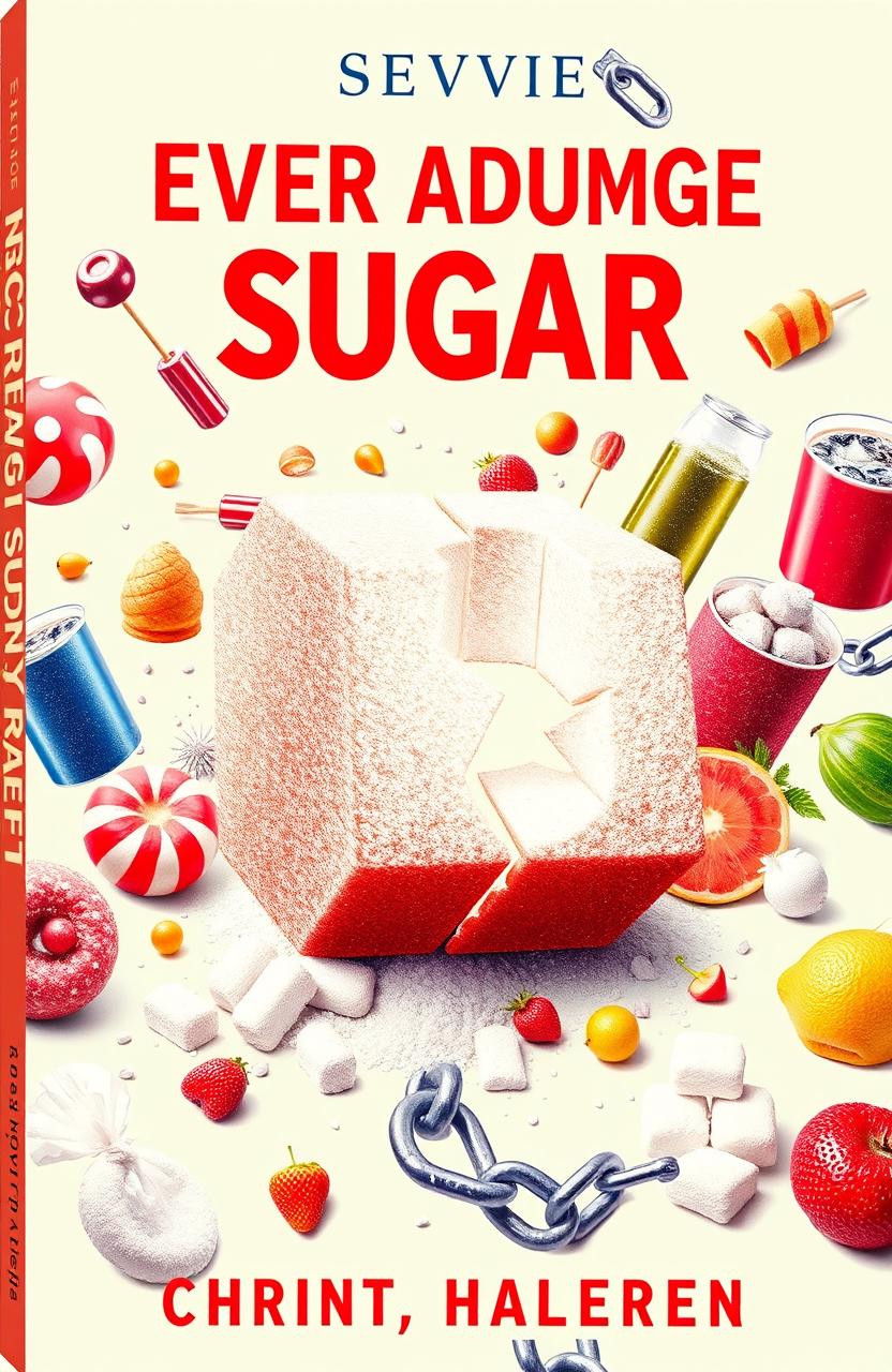 An engaging and visually striking book cover illustrating the theme of overcoming sugar addiction