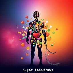 A powerful and thought-provoking illustration depicting the journey of getting rid of sugar addiction and the harmful effects of sugar on health