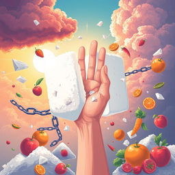 A compelling illustration centered on the theme of getting rid of sugar addiction