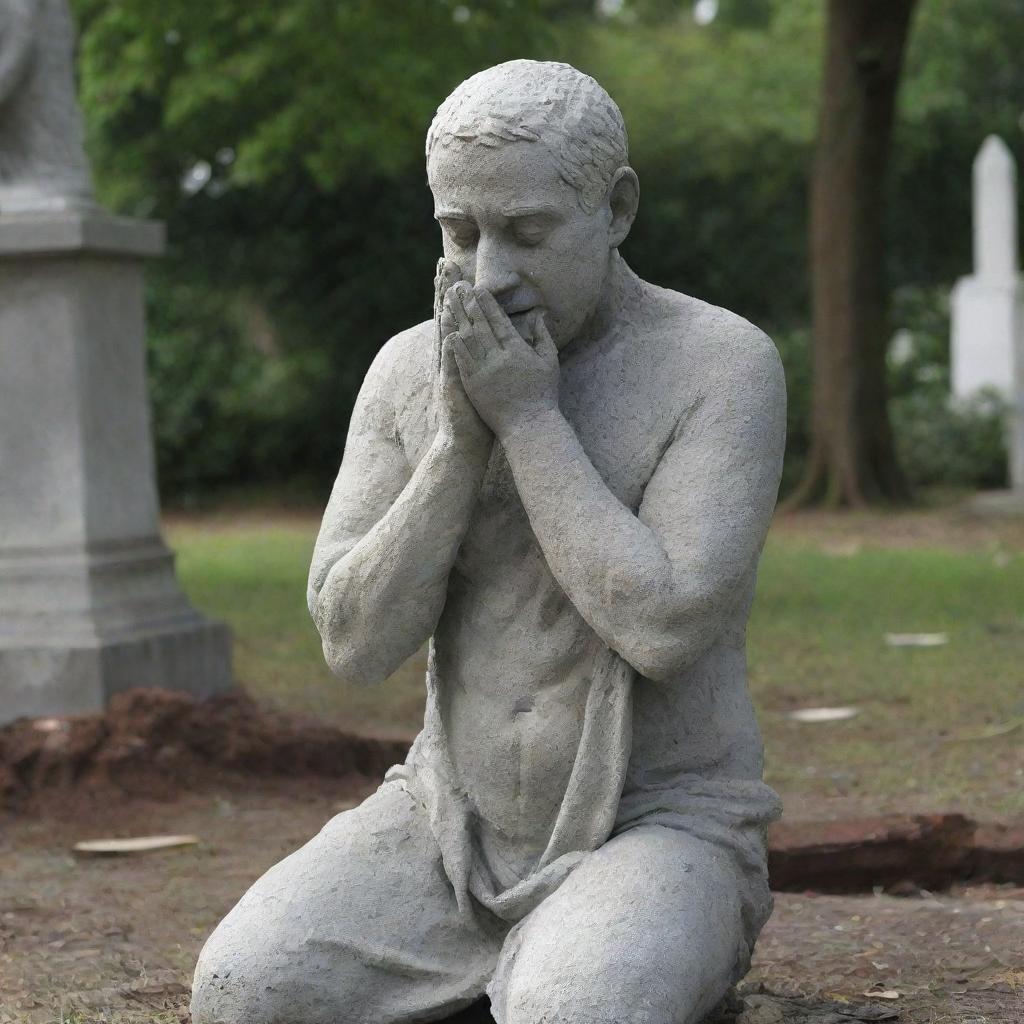 The next day, residents see the broken statues and start to cry