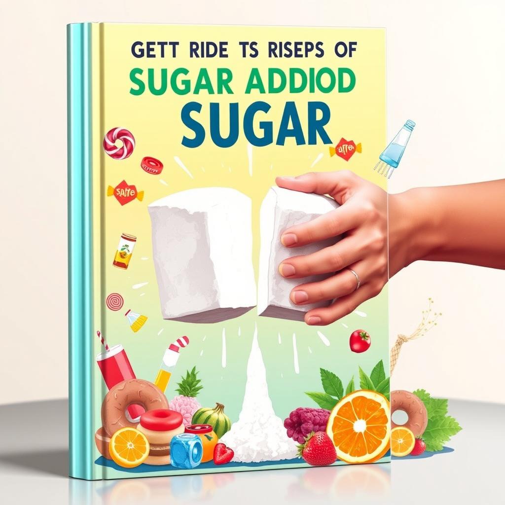 An eye-catching book cover design themed around getting rid of sugar addiction