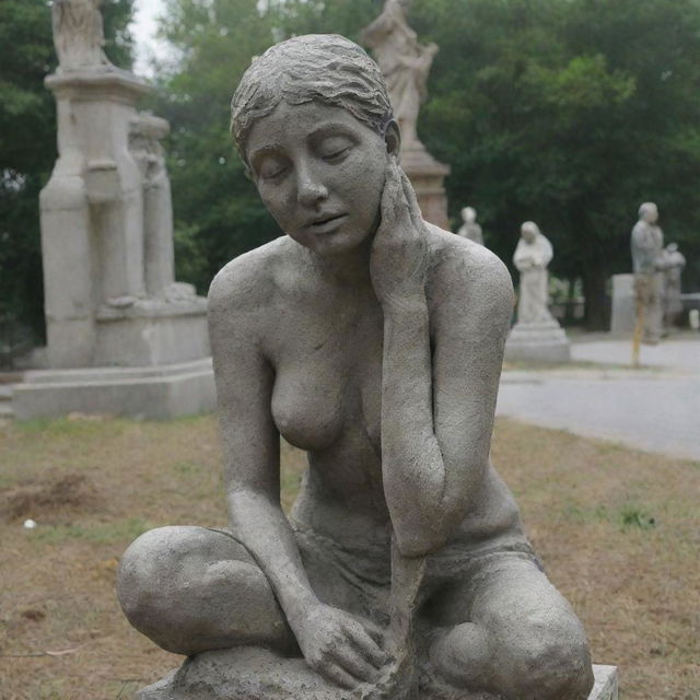 The next day, residents see the broken statues and start to cry