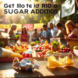 A motivational image depicting the process of getting rid of sugar addiction