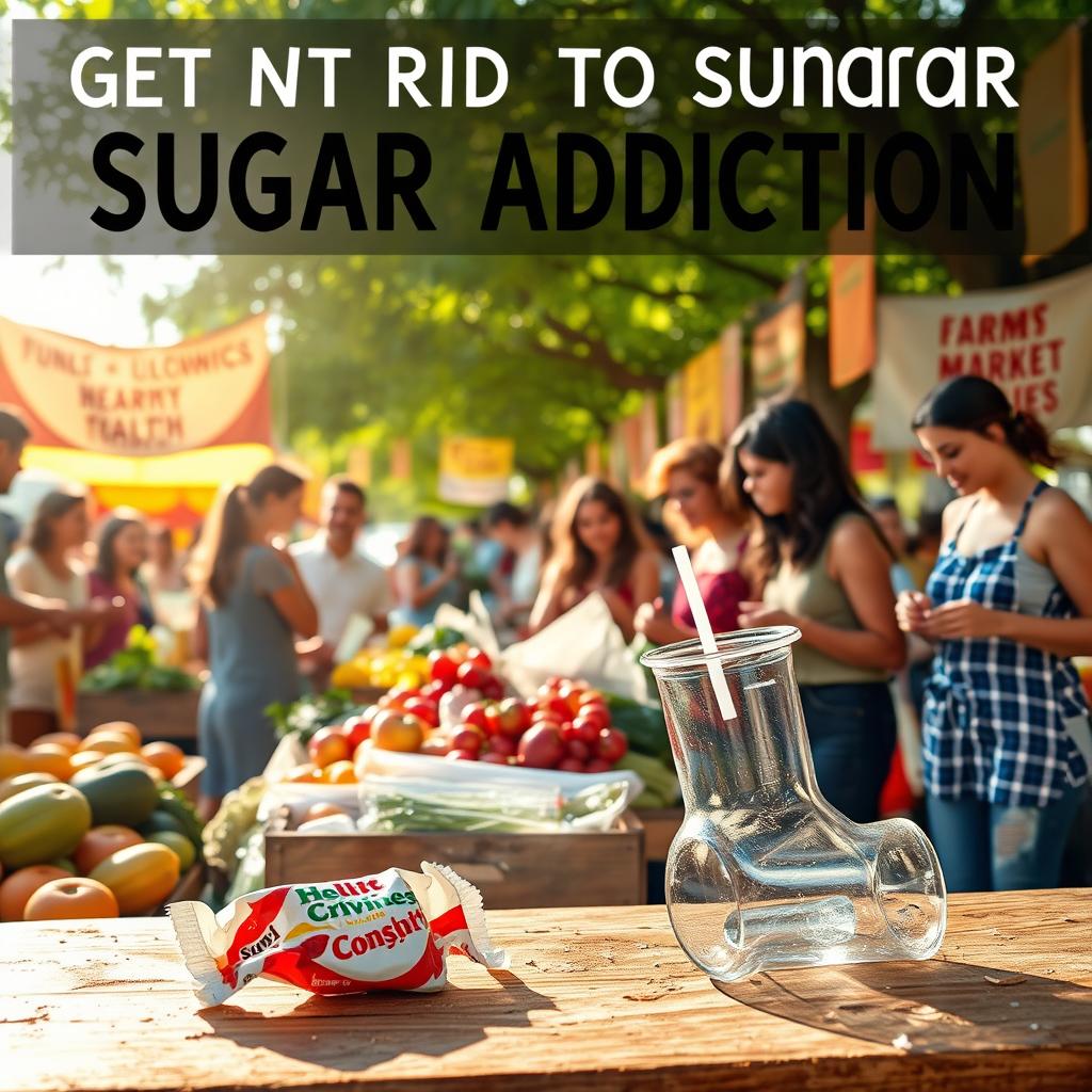 A motivational image depicting the process of getting rid of sugar addiction