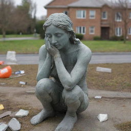 The next day, residents see the broken statues and start to cry