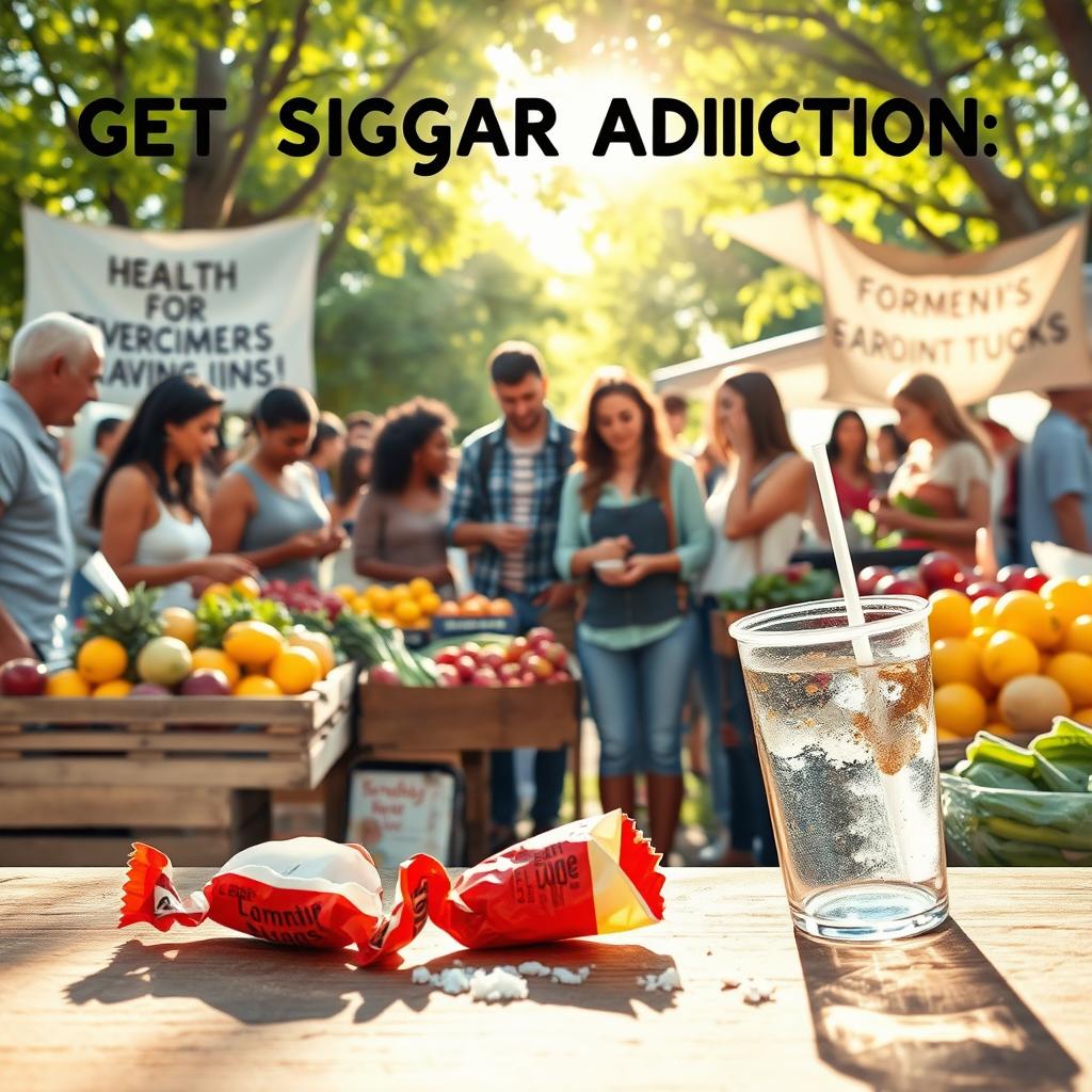 A motivational image depicting the process of getting rid of sugar addiction