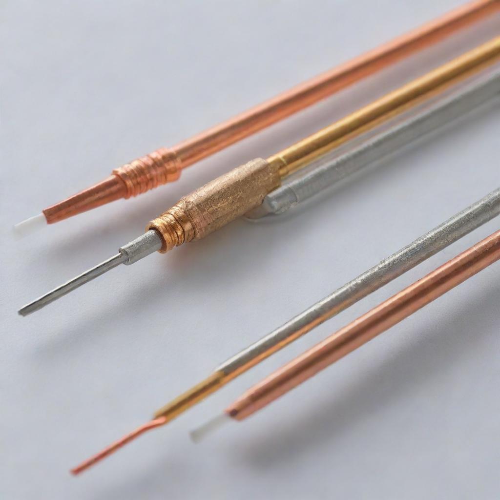 A high-resolution graphical image showcasing thermocouples in detail, highlighting their metallic structure and bimetallic junction which is responsible for temperature measurement.