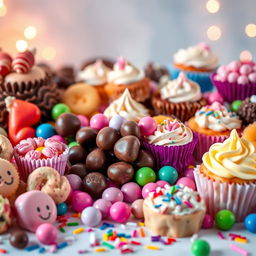 A vibrant and colorful display of various sweets, showcasing an array of delightful treats