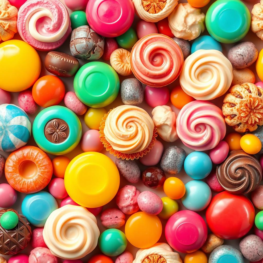 A delightful and colorful background filled with an irresistible assortment of sweets