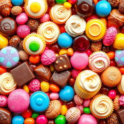 A delightful and colorful background filled with an irresistible assortment of sweets