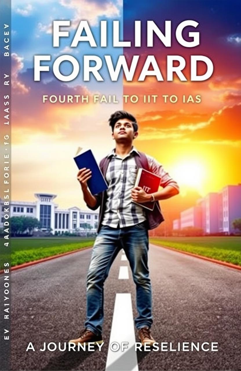 A motivational book cover titled 'Failing Forward: Fourth Fail to IIT to IAS'