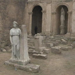 The next day, people see the statues in ruins