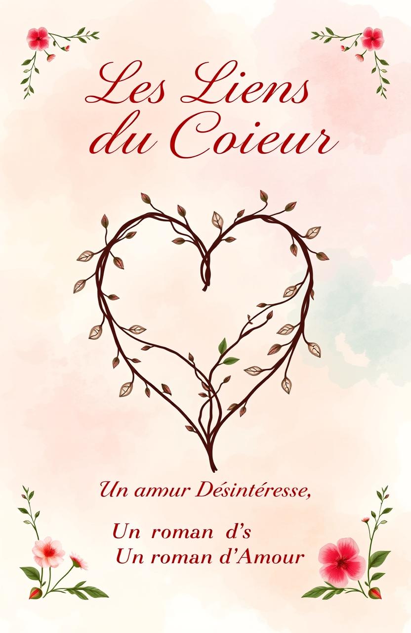 A romantic book cover design showcasing a beautiful, intertwined heart-shaped vine against a soft watercolor background