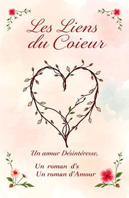 A romantic book cover design showcasing a beautiful, intertwined heart-shaped vine against a soft watercolor background