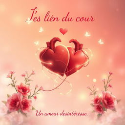 A romantic and emotional illustration depicting the concept of 'Les Lien du coeur' with the subtitle 'Un amour désintéressé'