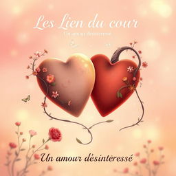 A romantic and emotional illustration depicting the concept of 'Les Lien du coeur' with the subtitle 'Un amour désintéressé'