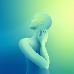 An abstract image of a person massaging their neck, using a palette of soothing blue and green colors