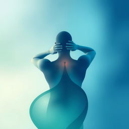 An abstract image of a person seen from behind, gently massaging their neck