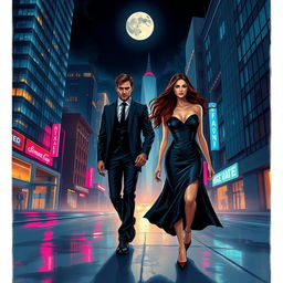 A dark romantic cover illustration set in a modern urban environment at night