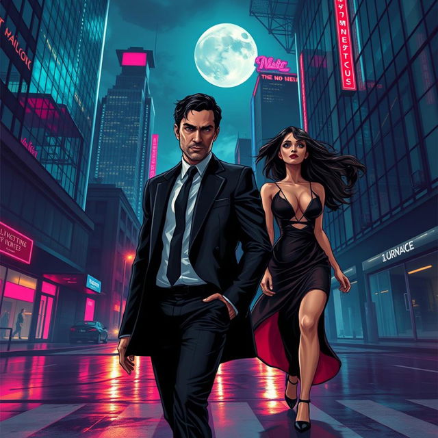 A dark romantic cover illustration set in a modern urban environment at night