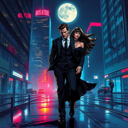 A dark romantic cover illustration set in a modern urban environment at night