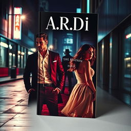 A captivating book cover in the dark romance style, featuring a wealthy, dominant man and a defenseless woman in a tense night-time urban setting