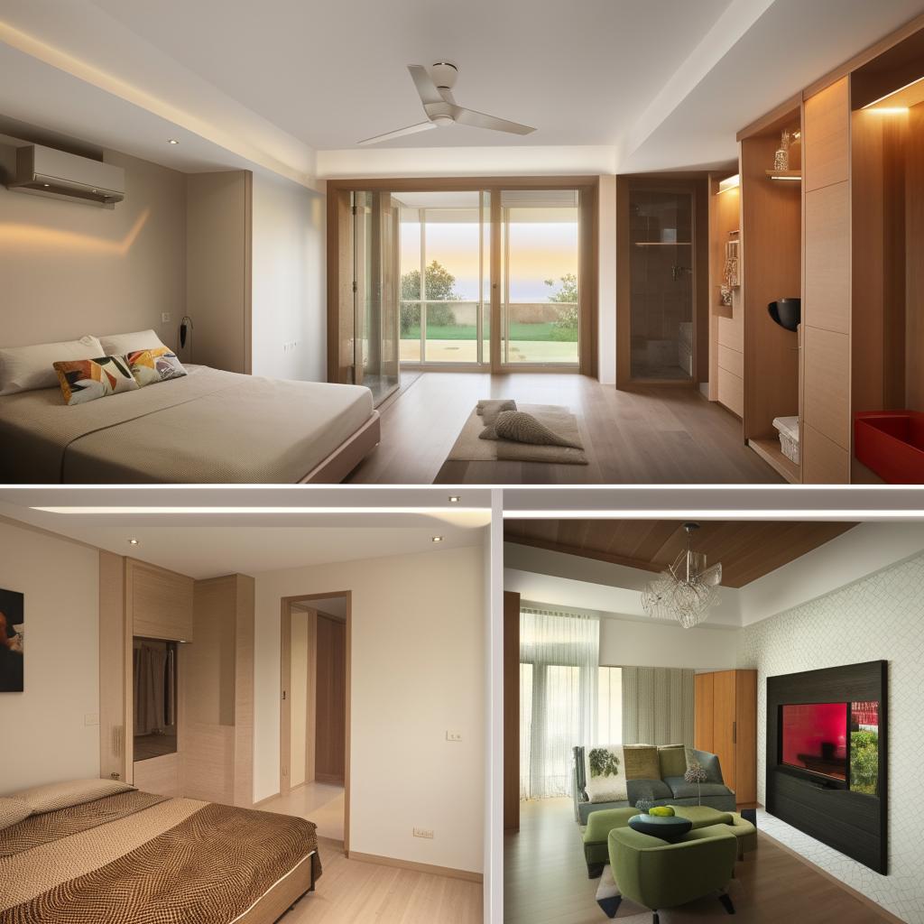 A well-lit, spacious home featuring two large bedrooms, one small bedroom, two bathrooms, a kitchen, a dining room, and a drawing room with tasteful interior decor.